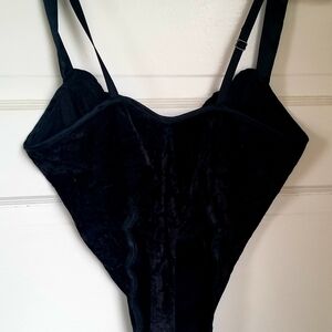 NWOT Vintage Victoria's Secret Sexy Black Crushed Velvet Beaded Thong Bodysuit